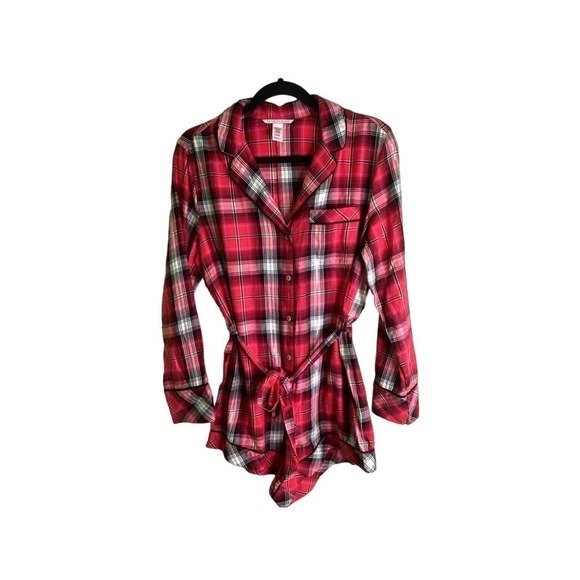 Victoria’s Secret Women's Size Small Red Plaid Sleep Belted Romper - Picture 3 of 6